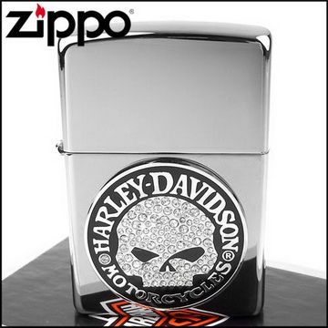 【ZIPPO】美系~哈雷~Harley-Davidson-SKULL-施華洛世奇水晶貼飾打火機
