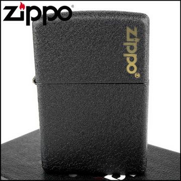 Zippo 美系~Black Crackle黑裂紋LOGO字樣打火機