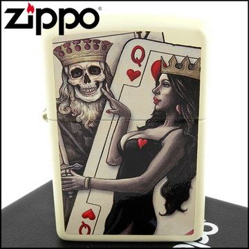 Zippo 美系~Skull King Queen Beauty-撲克骷髏國王與皇后設計