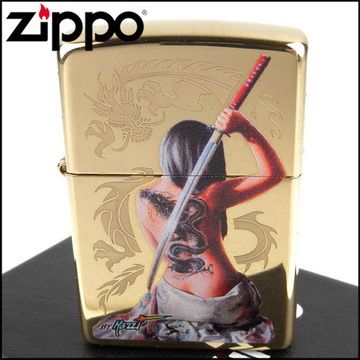 Zippo 美系~Mazzi-武士刀龍紋女郎圖案設計打火機