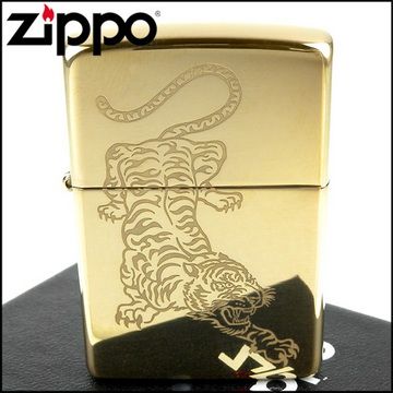 Zippo 美系~Tattoo Tiger-虎紋圖案光澤蝕刻加工打火機