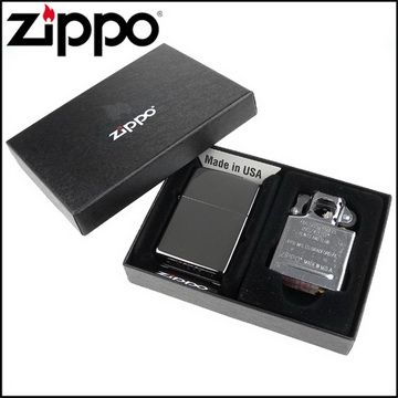 Zippo 美系~Black ice黑冰色鏡面打火機+煙斗機芯套組