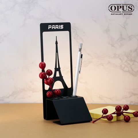【OPUS東齊金工】歐式鐵藝便條筆座-巴黎鐵塔(黑) memo座 金屬文具禮品 筆筒筆座 書寫辦公用品 PE-pa12B