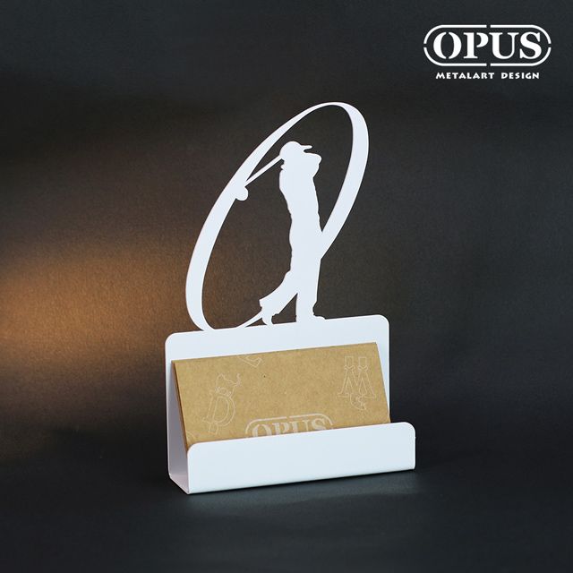 OPUS 東齊金工  歐式鐵藝名片座《揮桿擊球》優雅白