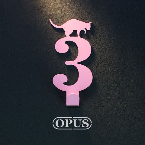 OPUS 東齊金工 歐式鐵藝-壁飾掛勾《當貓咪遇上數字3》質感粉