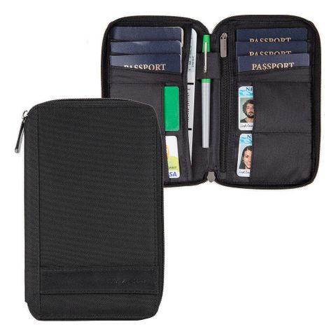防盜設計 安心旅遊《TRAVELON》簡約拉鍊防盜證件護照夾(黑) | RFID防盜 護照保護套 護照包 多功能收納包