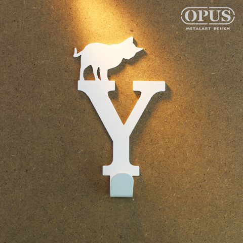 OPUS 東齊金工 歐式鐵藝-壁飾掛勾《當貓咪遇上字母Y》優雅白