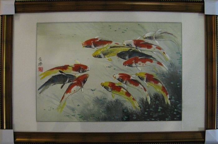 開運陶源手繪水墨原作連年有餘【錦鯉畫錦鯉圖】已裱框art66 開運陶源手繪水墨原作連年有餘【錦鯉畫錦鯉圖】已裱框art66