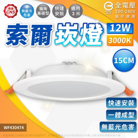 DanceLight 舞光 (2入)LED-15DOP12W 12W 3000K 黃光 全電壓 15cm 平板 索爾崁燈_WF430474