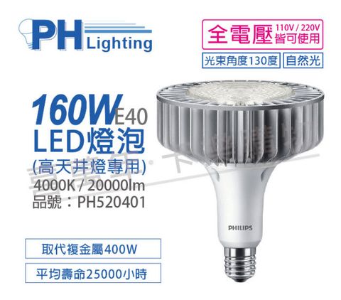 PHILIPS飛利浦 TrueForce LED 160W 4000K 自然光 130度 E40 全電壓 天井燈專用燈泡_PH520401