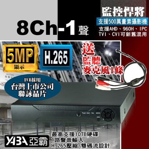 【亞霸】8路H.265 AHD/TVI/CVI支援500萬畫素 1080P數位監控DVR-單買 八路監視器主機 系統不含硬碟