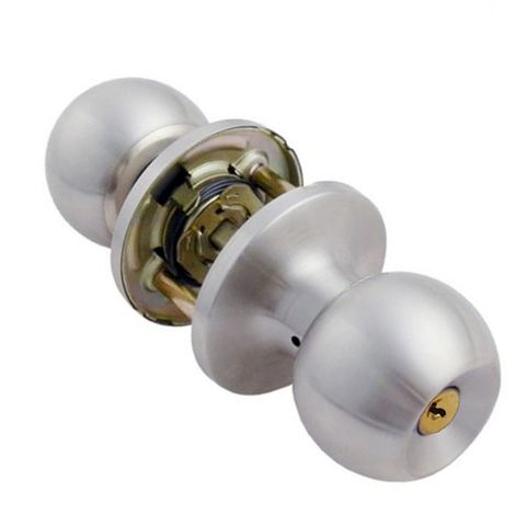 587-ET 喇叭鎖 旋轉鈕設計 圓柱形門鎖（60 mm，有鑰匙）不銹鋼磨砂銀用 白鐵色 玄關門