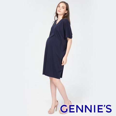 Gennies 奇妮 V領飛鼠袖洋裝(丈青)