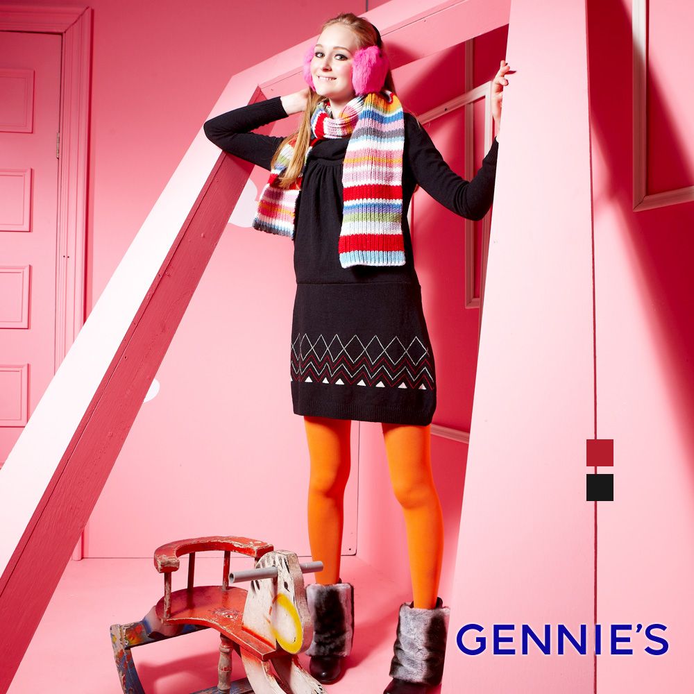Gennies 奇妮 低調氣息舒適彈性繞頸針織洋裝(黑/紅)