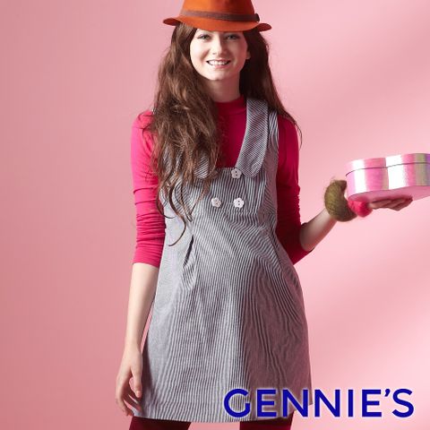 Gennies 奇妮 灰直條紋甜美長版背心上衣