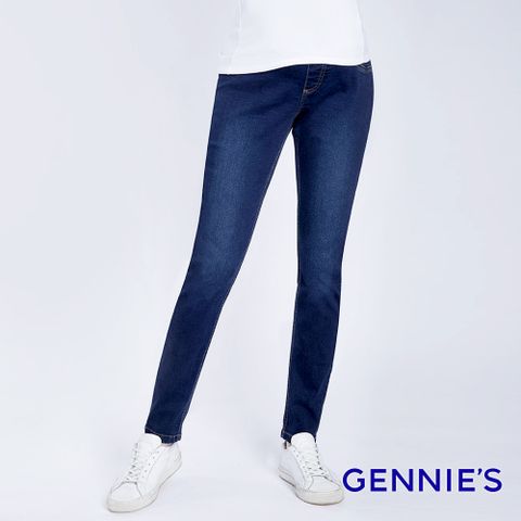 【Gennies奇妮】彈力刷色窄管牛仔褲(深藍)