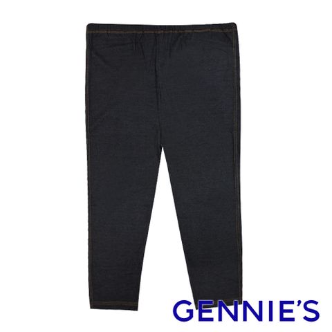 【Gennies奇妮】簡約牛仔質感七分內搭褲(黑G4V35)