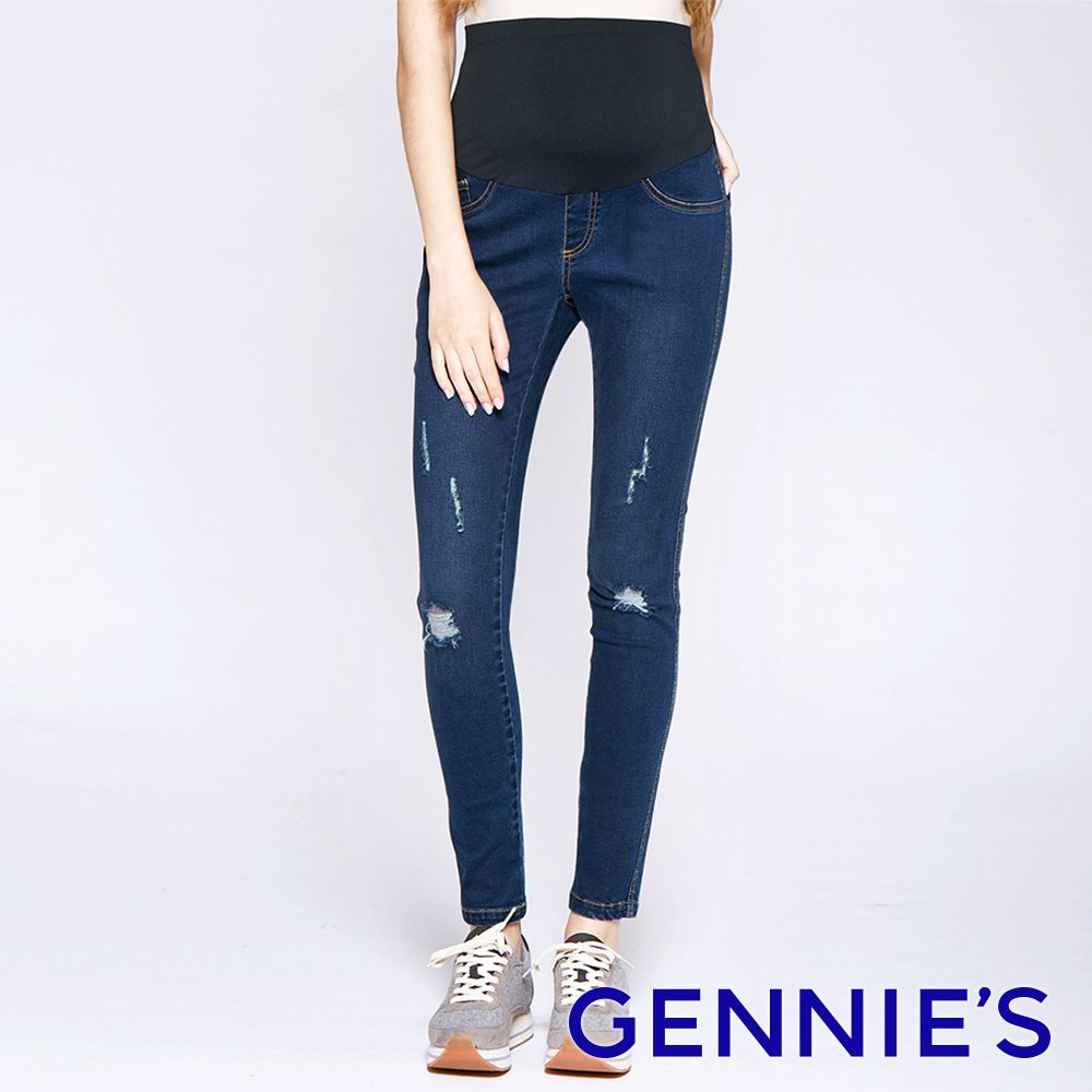 Gennies 奇妮 個性破壞感涼感牛仔褲(深藍)