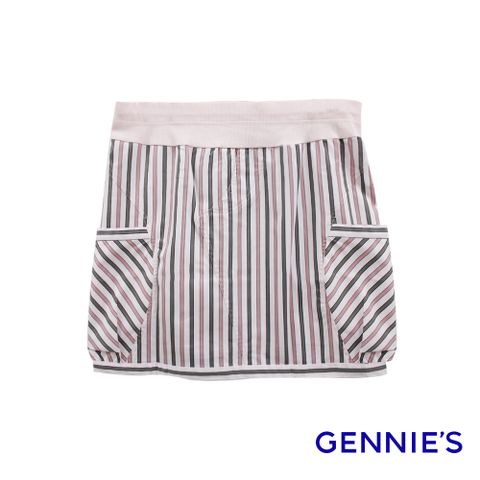 Gennies 奇妮 時尚百搭春夏短裙(紅條紋)