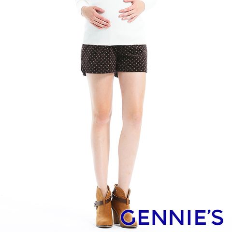 Gennies 奇妮 絨布小碎花孕婦短褲(咖啡C4A52)