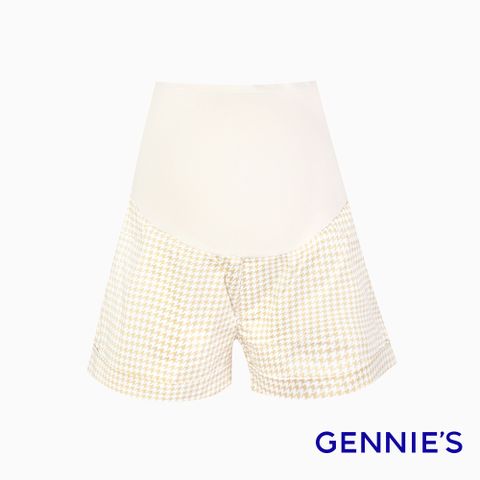 Gennies 奇妮 千鳥格紋孕婦短褲(卡其)