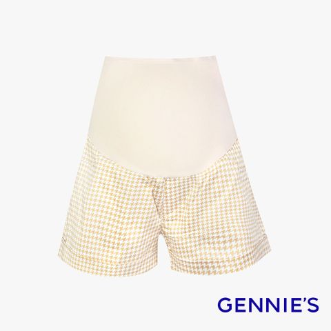 Gennies奇妮 千鳥格紋孕婦短褲(卡其C4B54)