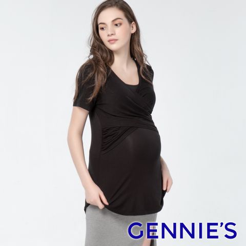 Gennies 奇妮 交叉型顯瘦哺乳上衣(黑T3J09)