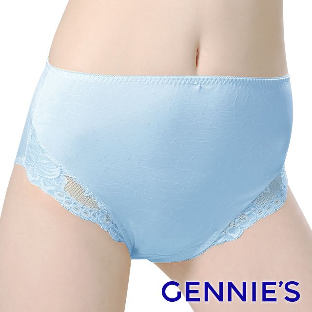 Gennies 奇妮 010系列-彈性蕾絲孕婦中腰內褲(水藍TB45)