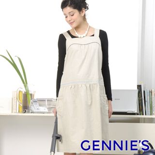 Gennies奇妮 吊帶式背心洋裝款防電磁波工作服-淺卡其/粉(GQ41)