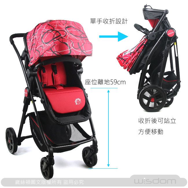 BabyBabe  超輕量歐式高景觀嬰幼兒手推車(圈圈藍)