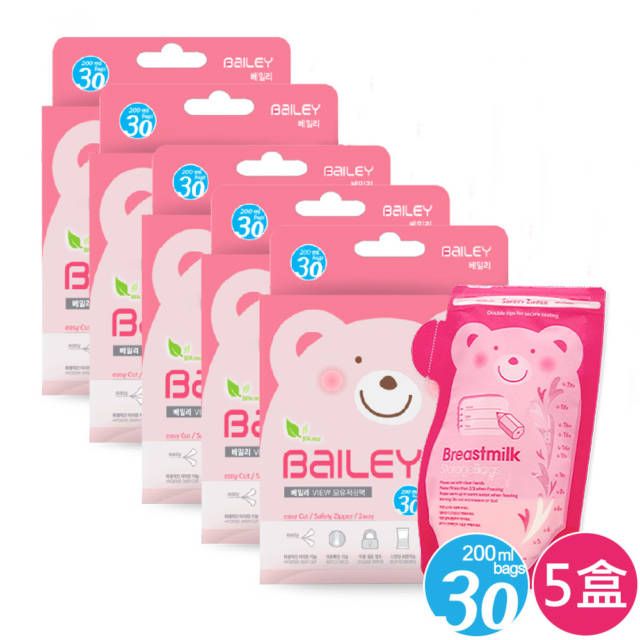 BAILEY 韓國 感溫母乳儲存袋-壺嘴型200ml 30入 (5盒)