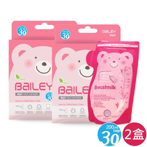 BAILEY 韓國 感溫母乳儲存袋-壺嘴型200ml 30入 (2盒)