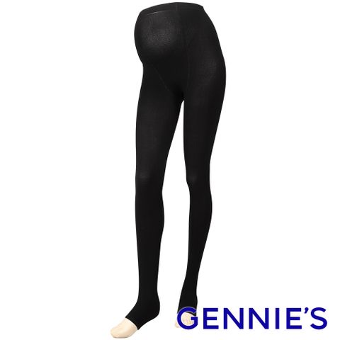 Gennies奇妮 時尚彈性厚棉孕婦專用踩腳褲襪/九分褲襪(黑GM34)