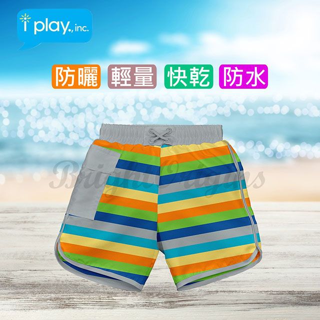 iplay 美國 i play 寶寶泳褲/海灘褲 - 淺黃藍灰條紋