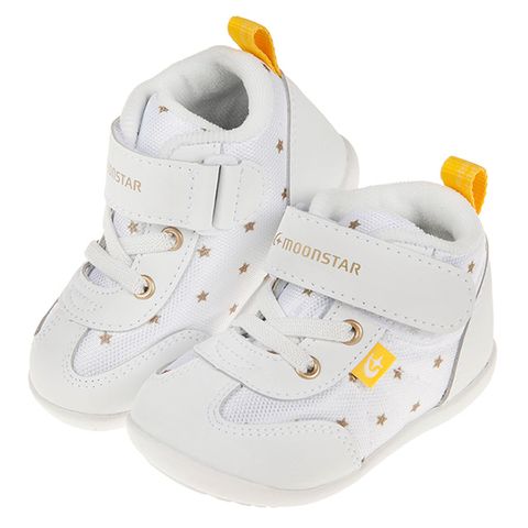 《布布童鞋》Moonstar日本純白色皮質星星寶寶機能學步鞋(12.5~14公分) [ I9N891M ]