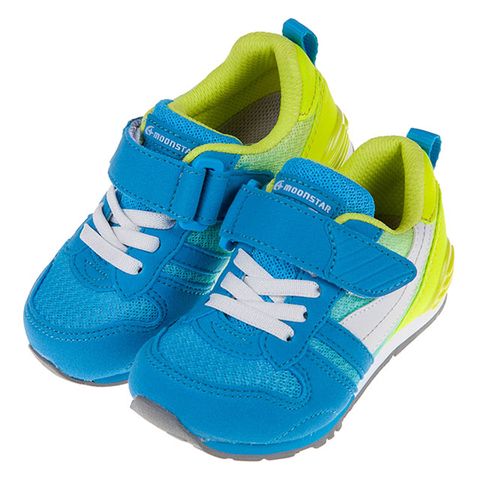 《布布童鞋》Moonstar日本Hi系列藍黃色兒童機能運動鞋(15~21公分) [ I0B1G9B ]