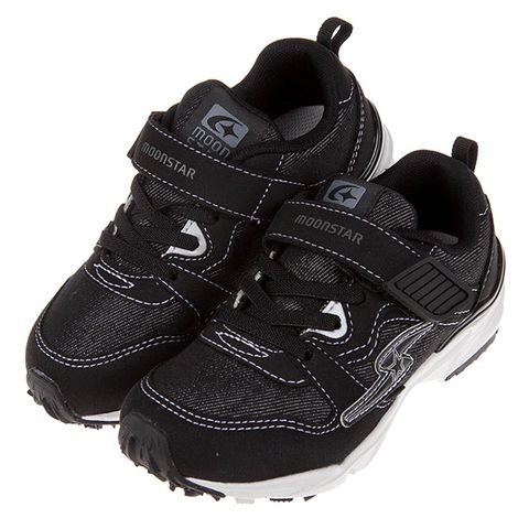 《布布童鞋》Moonstar日本黑色競速款兒童機能運動鞋(17~23公分) [ I0B716D ]
