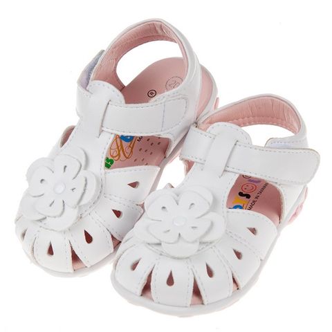 《布布童鞋》心花朵朵開白色真皮寶寶涼鞋(14~17公分) [ K7I691M ] 白色款