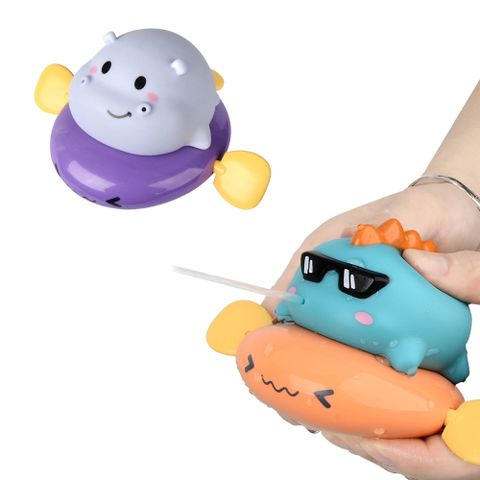 【2組入】兒童洗澡玩具小豬飛魚 浴室洗澡動物發條玩具
