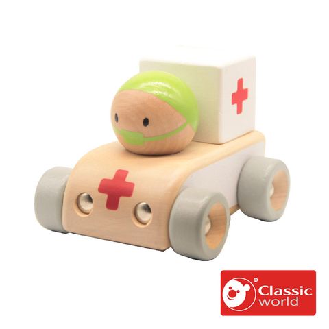 【德國 classic world 客來喜經典木玩】萌趣造型車-救護車《53597》