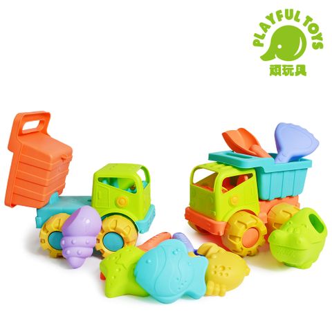 【Playful Toys 頑玩具】軟膠沙灘車組 安全材質 小孩玩沙 挖沙工具 浴室戲水 夏日海邊 戶外玩具 寶寶洗澡