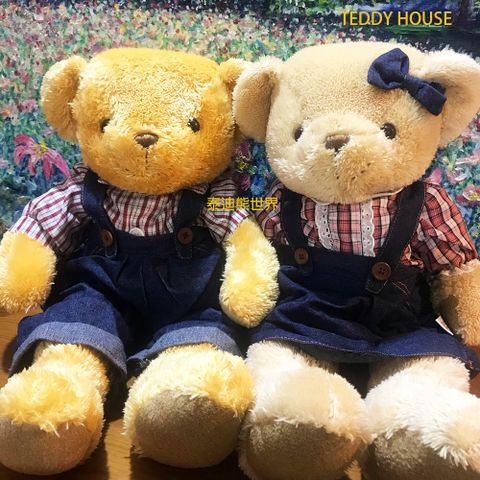 泰迪熊【TEDDY HOUSE】泰迪熊玩具玩偶公仔絨毛娃娃鄉村紅格牛仔泰迪熊情侶對熊(大)幸運陪伴許願熊泰迪熊心想事成富有靈氣好運陪伴