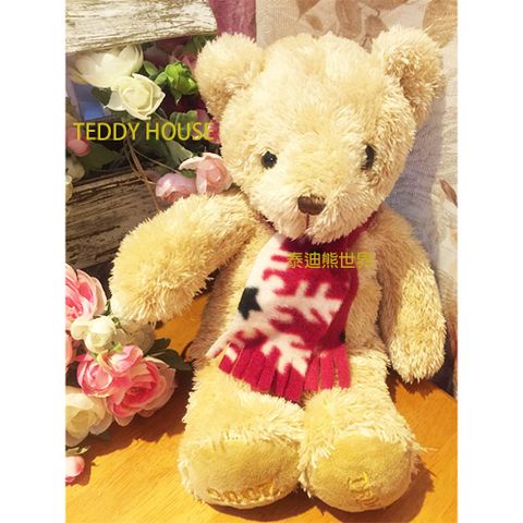 泰迪熊 【TEDDY HOUSE】 玩具玩偶公仔絨毛娃娃TEDDY BEAR圍巾(小)(淺棕)許願~