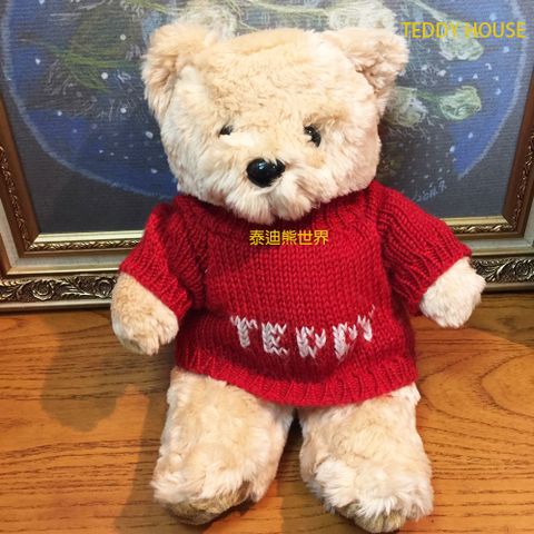 泰迪熊【TEDDY HOUSE泰迪熊】泰迪熊玩具玩偶公仔絨毛娃娃泰迪熊胖胖毛衣泰迪熊)(小)(紅)附許願卡好運泰迪熊有靈氣正牌泰迪熊可許願。