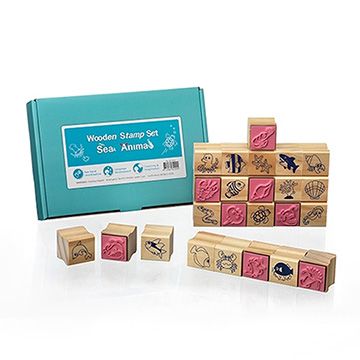 【台灣 ilovekids】木製印章-海洋動物(紙盒)