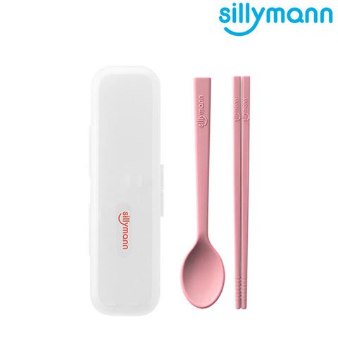 【韓國sillymann】 100%鉑金矽膠兒童餐具套裝組(附防塵盒)-粉色