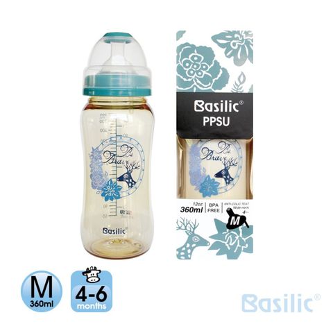 貝喜力克 basilic 防脹氣PPSU寬口大奶瓶360ml-M