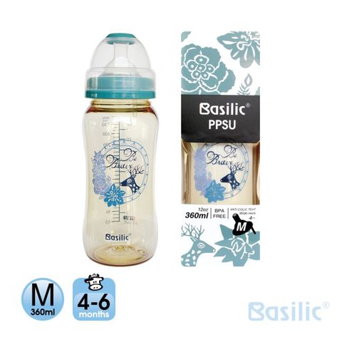 Basilic 貝喜力克 防脹氣PPSU寬口大奶瓶360ml-M(兩入組)