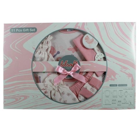 美國Elegant kids彌月禮盒-粉色蝴蝶11件式禮盒