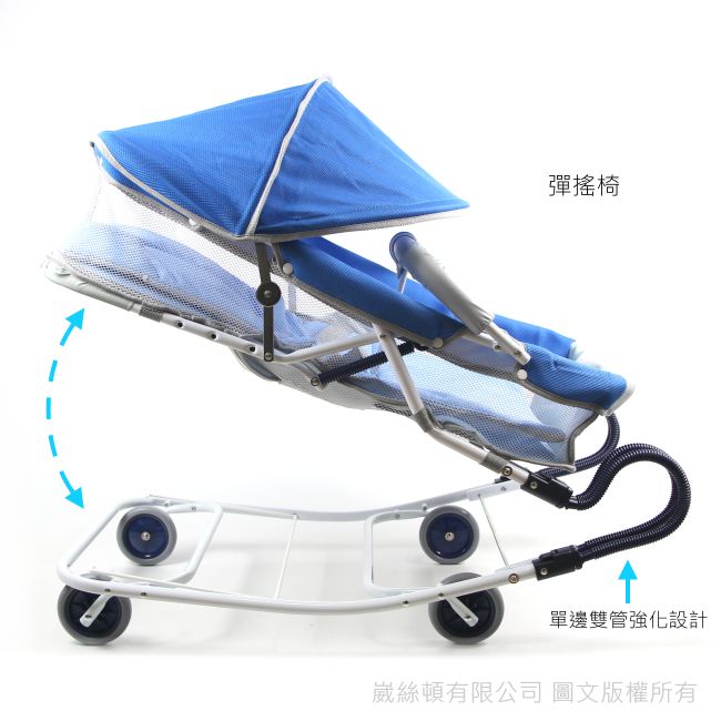BabyBabe 〈通過國家商品檢驗合格 〉 坐躺兩用雙管加寬型彈搖床(藍圓點)